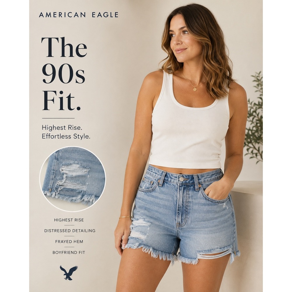 American Eagle Highest Rise 90s Boyfriend Denim Shorts Distressed Light Wash 4